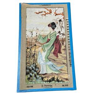 VTG Japanese Geisha Needlepoint Gobelin Thumbelina Cherry Tree Kimono 36.353